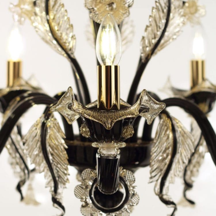 5 Lights Black and Gold Glass Chandelier