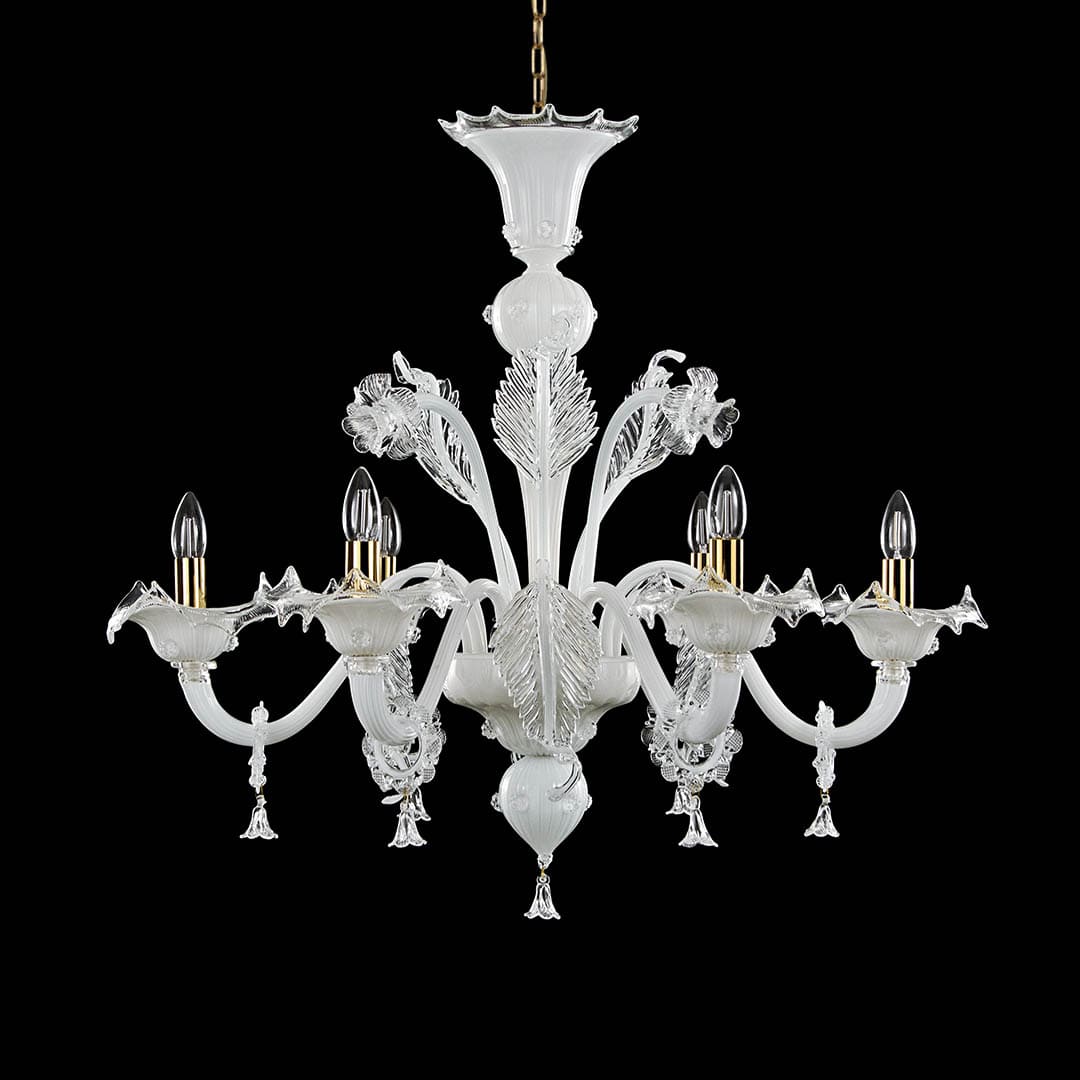 White Glass 6 Lights Handcrafted Chandelier