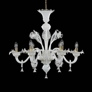 White Glass 6 Light Handcrafted Chandelier