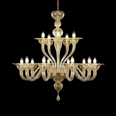 Two Tier 10+5 Light Gold Glass Chandelier