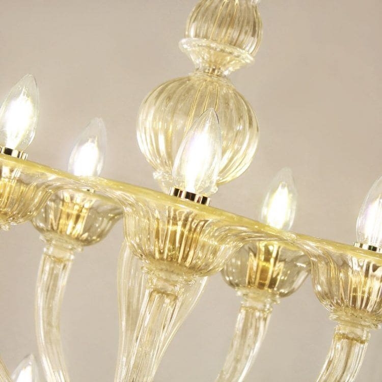 10+5 Light Staggered Gold Glass Chandelier