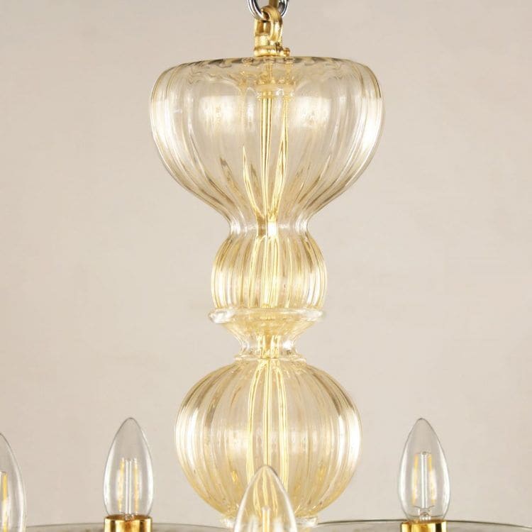 10+5 Light Staggered Gold Glass Chandelier