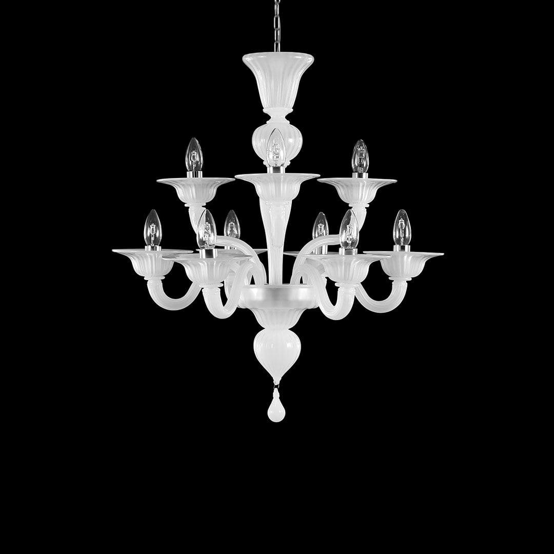 6+3 Light Staggered Chandelier in Silk Art Glass