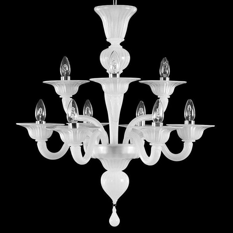 6+3 Light Staggered Chandelier in Silk Art Glass