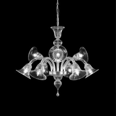 6+3 Light Handblown Clear Murano Glass Chandelier