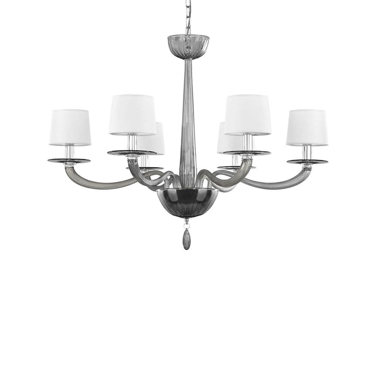 6 Lights Smoke Grey Art Glass Chandelier with White Lampshades