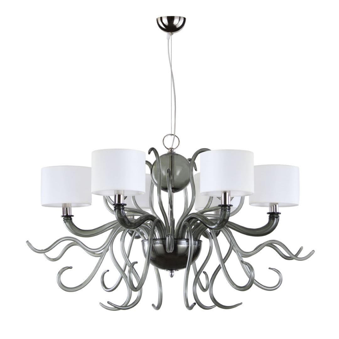 Graphite Grey Murano Glass Chandelier with 6 Light