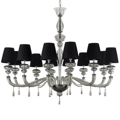 Multi Tier Grey Glass Chandelier with Black Lampshades
