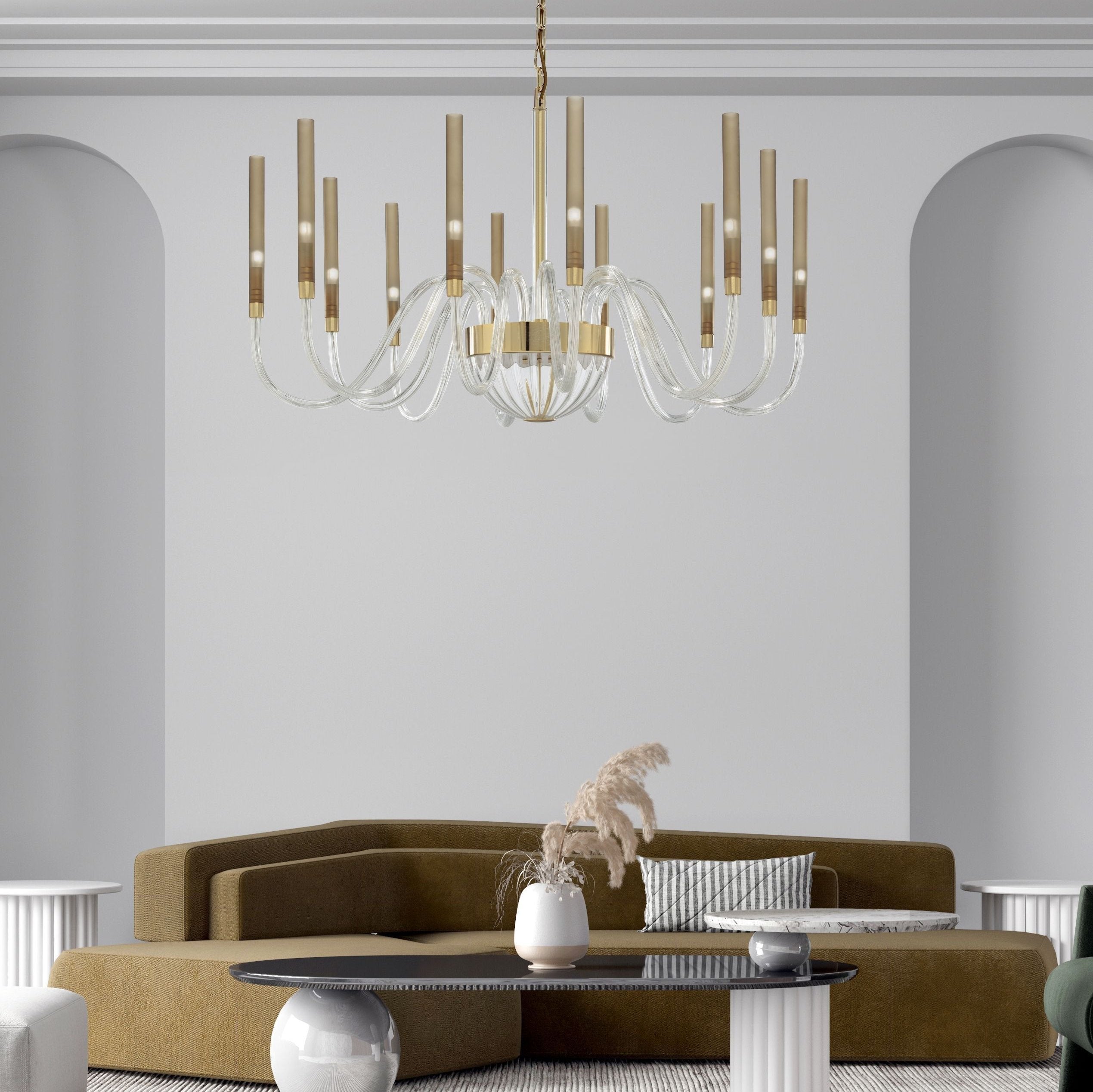 Large Contemporary Chandelier With Satin Smoke Shades