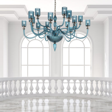 Large Italian Glass 18-Light Chandelier | Teal Blue