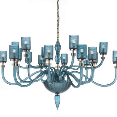 Large Italian Glass 18-Light Chandelier | Teal Blue