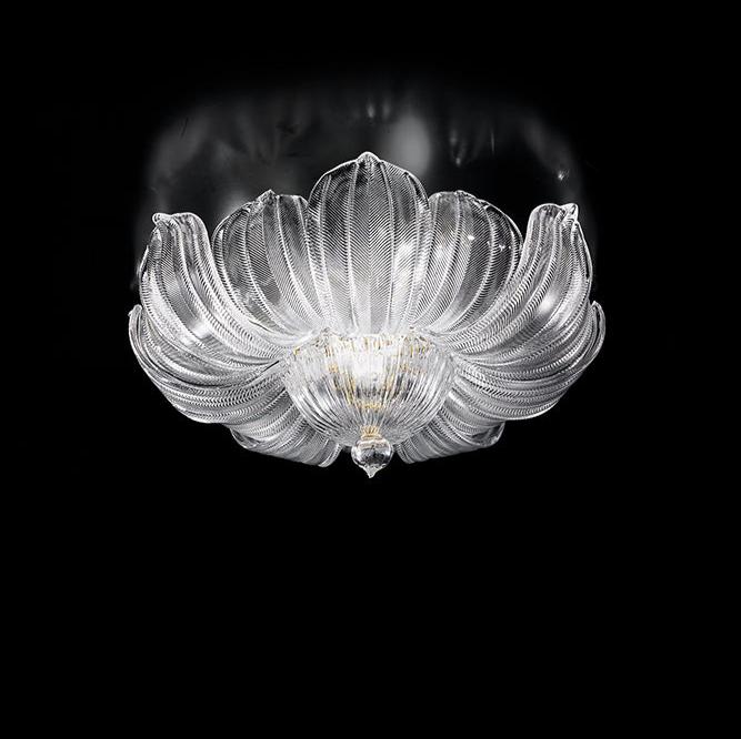 Clear Hand-Blown Small Venetian Glass Ceiling Lamp