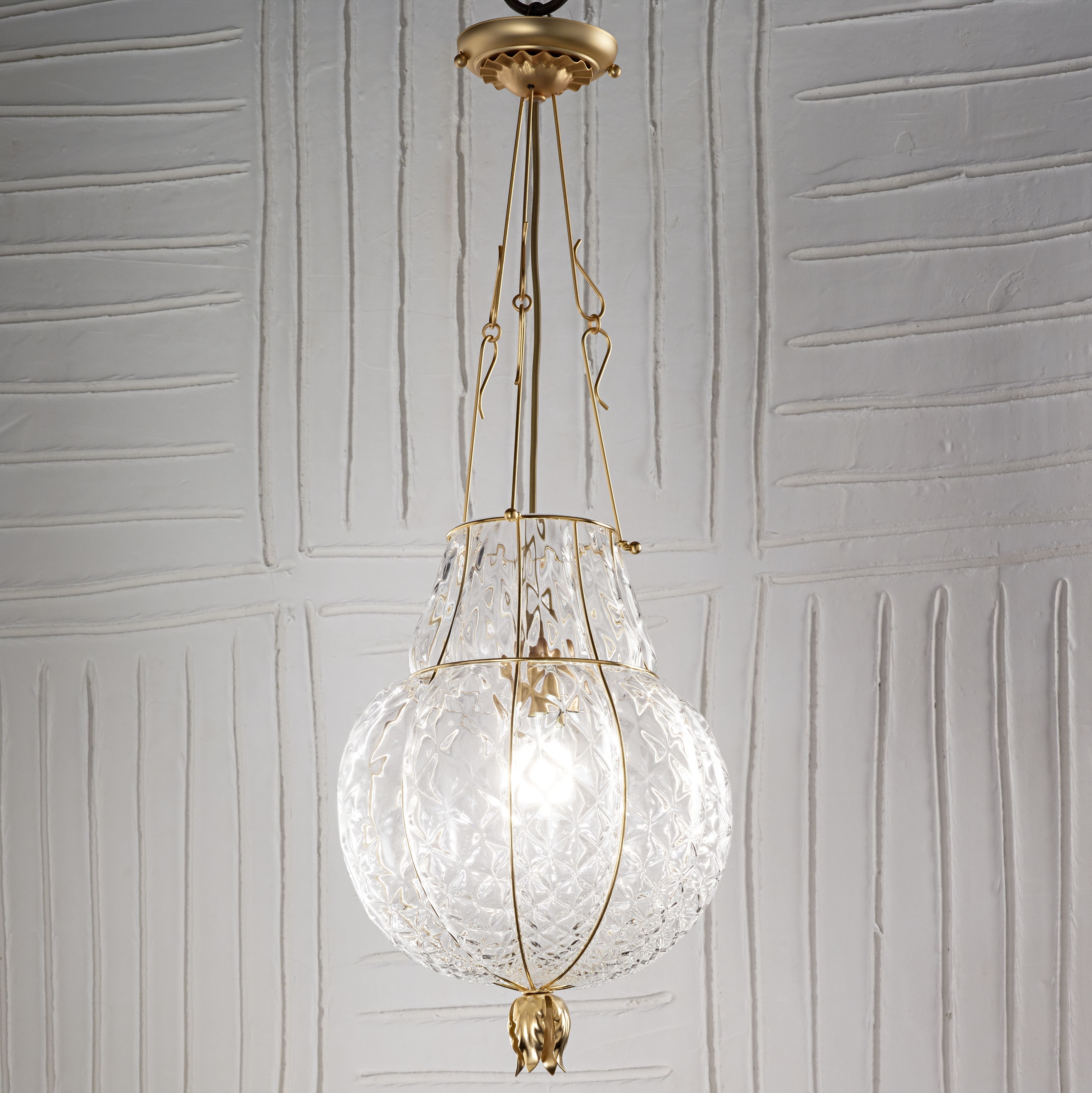 Classic Murano Balloton Glass Ceiling Lantern With Gold Wire Frame