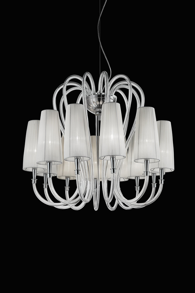 Handmade Luxurious Venetian Chandelier with twelve Lampshades and Murano Glass