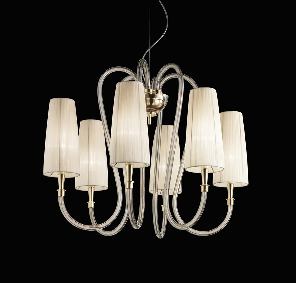 Handmade Luxurious Venetian Chandelier with Six Lampshades and Murano Glass