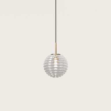 Gold Metal and Ribbed Glass Ceiling Pendant