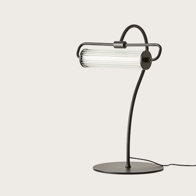 Contemporary Metal and Ribbed Glass Table Lamp