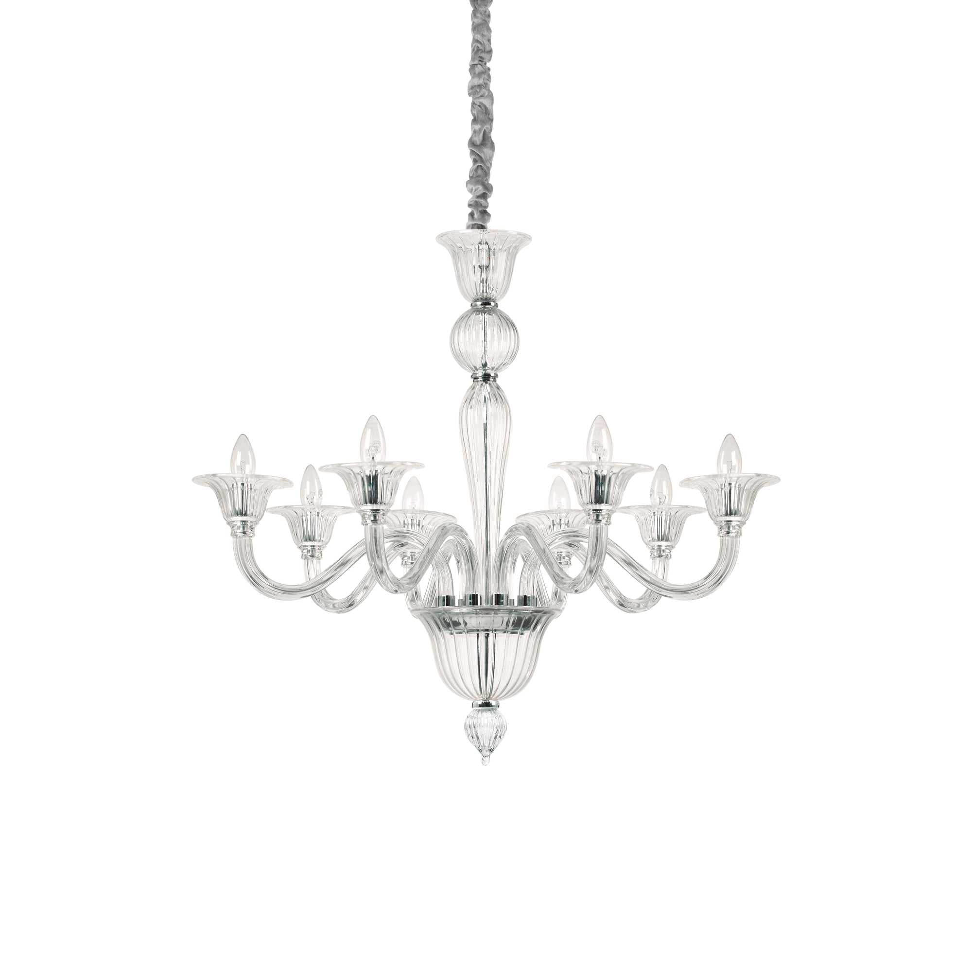 8 Light Clear Glass Ideal Lux Chandelier