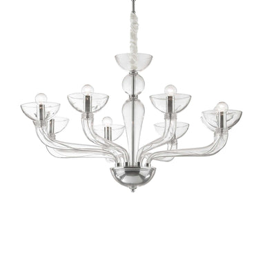 Minimal 8 Light Blown Glass Chandelier