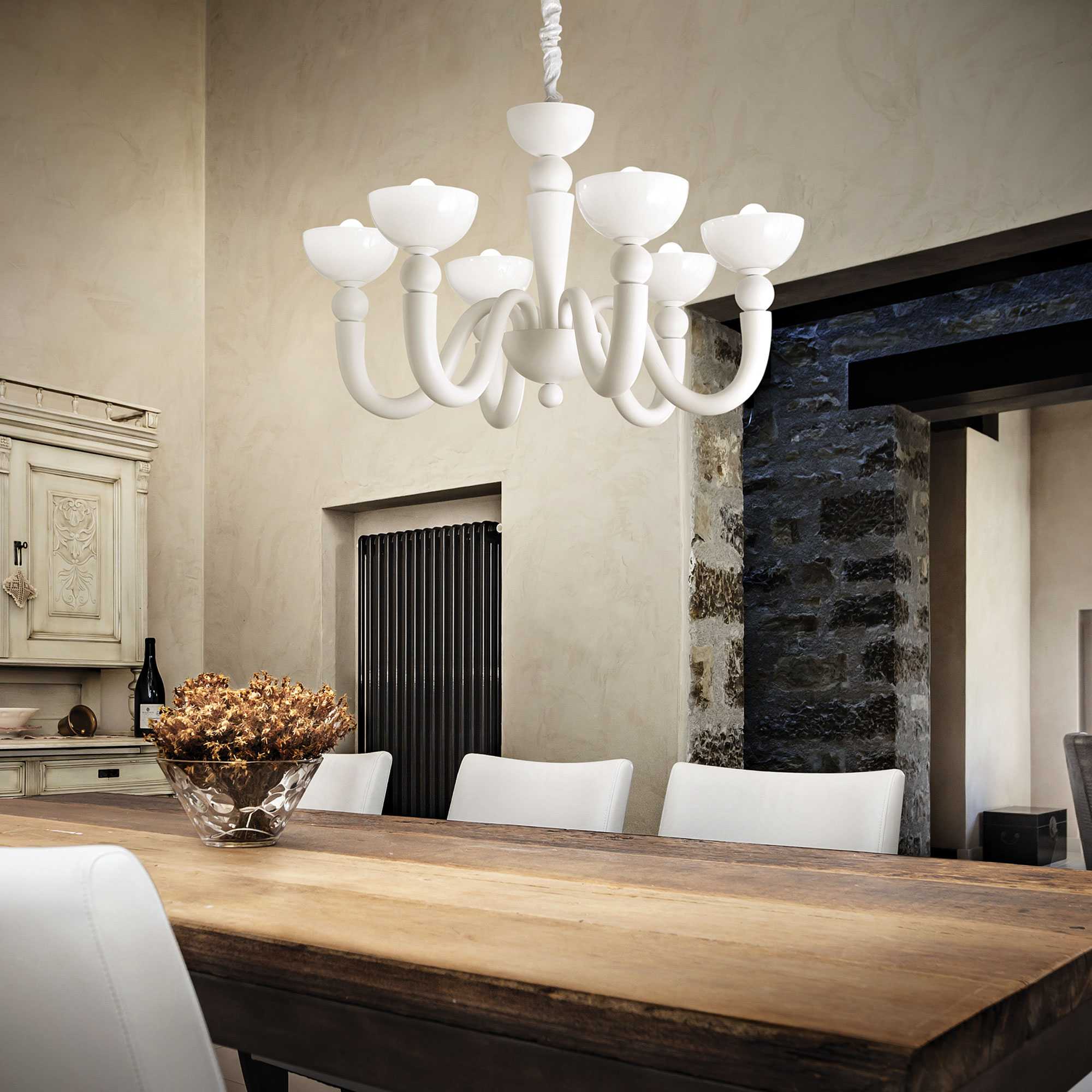 Minimal white 6 light metal Ideal Lux chandelier