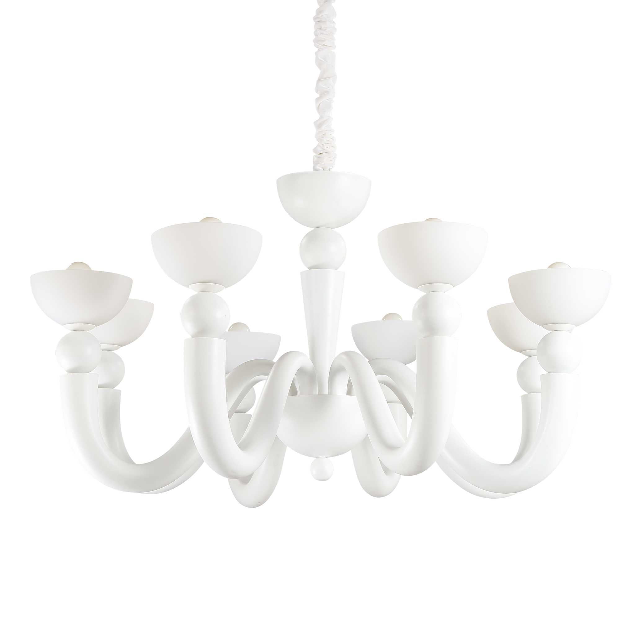 Minimal white 8 light metal Ideal Lux chandelier