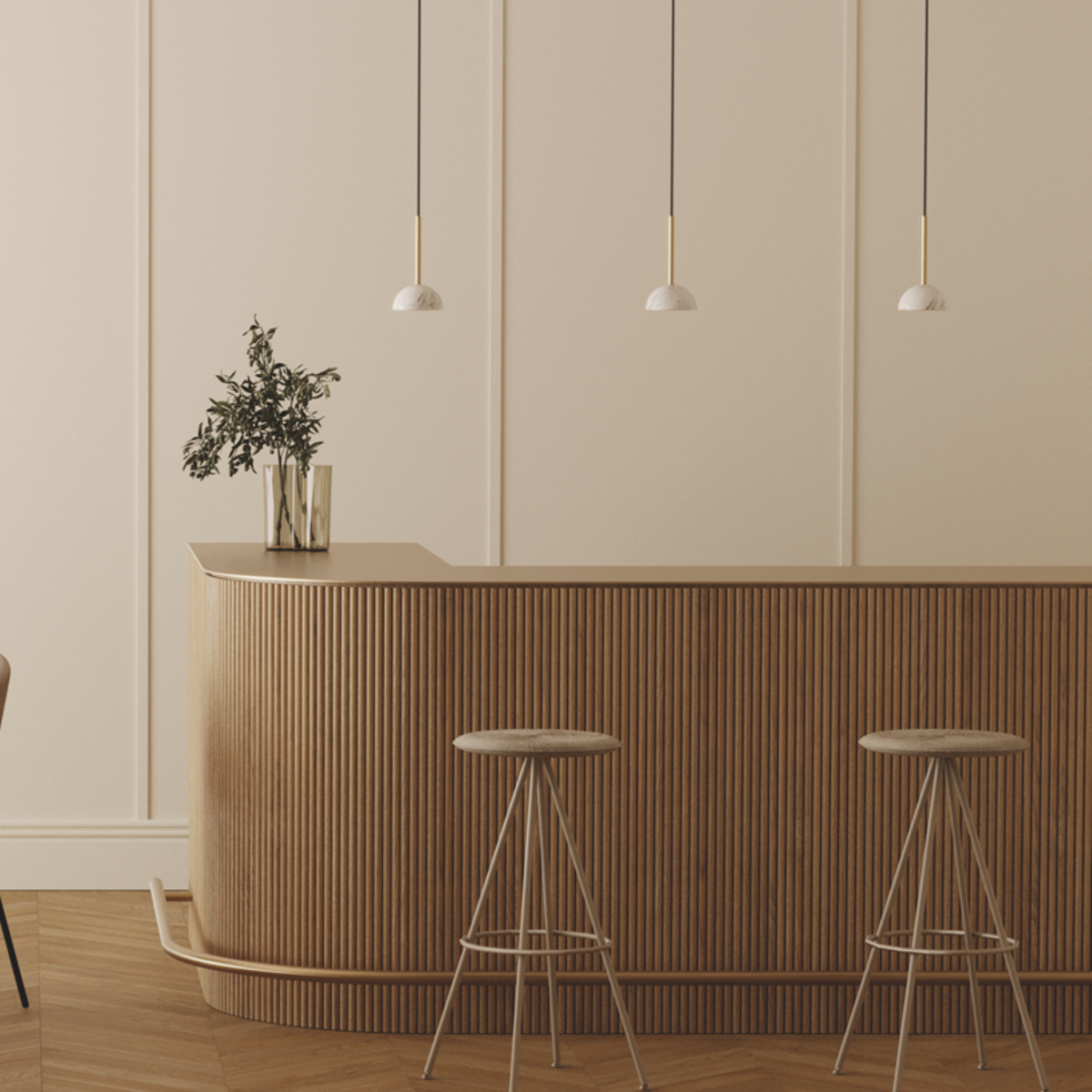 Minimal white marble and gold metal ceiling pendant