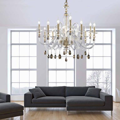 Modern Italian Glass 12 Arm Chandelier With Bronze Crystals
