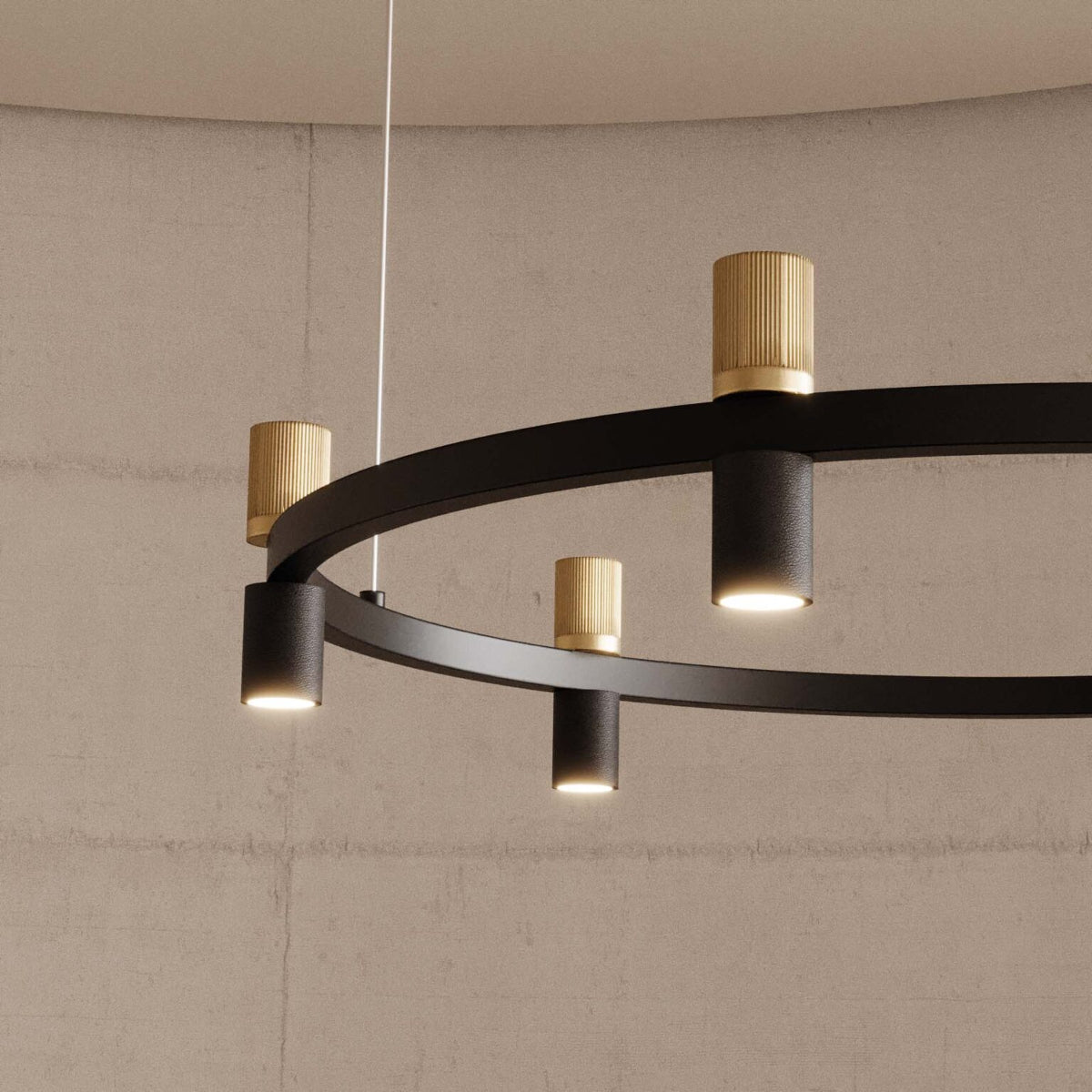 Modern black steel and aged gold chandelier