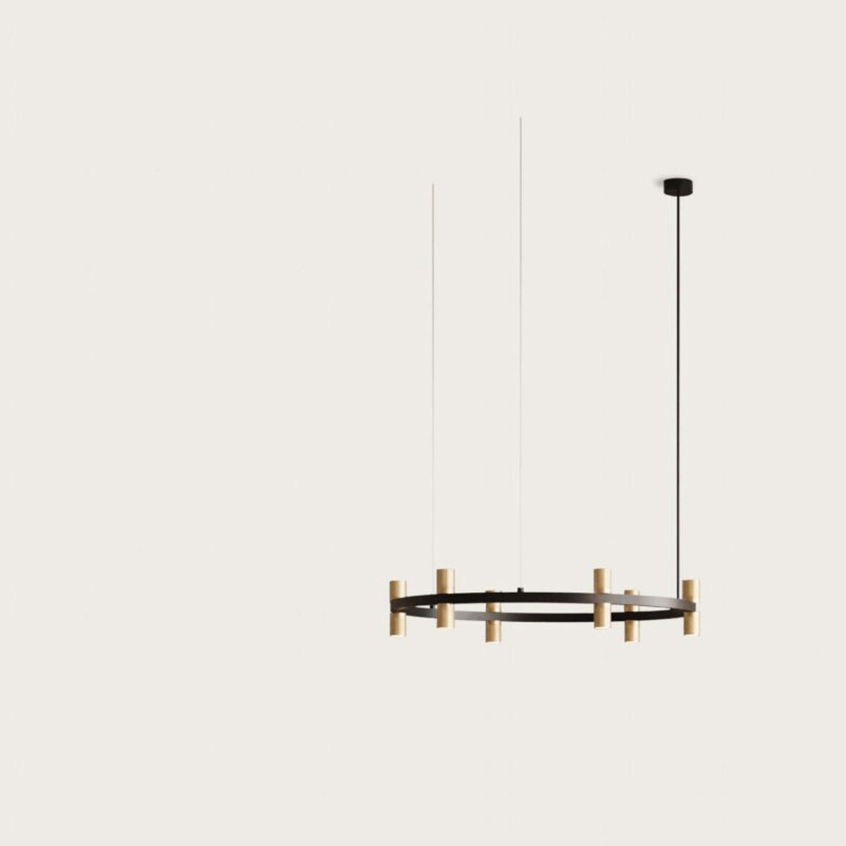 Modern black steel and aged gold chandelier