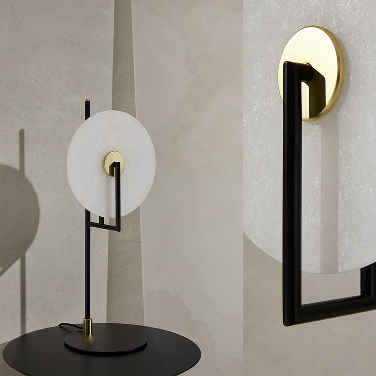 Modern black steel and alabaster Aromas table light