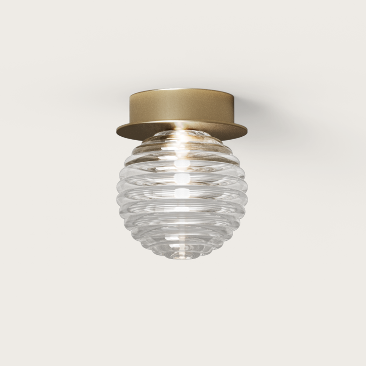 Modern gold metal and ribbed glass ceiling light