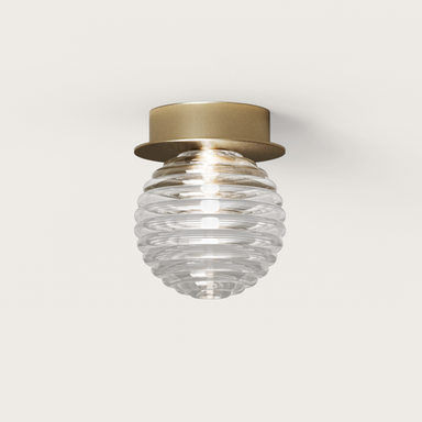 Modern Metal and Ribbed Glass Ceiling Light