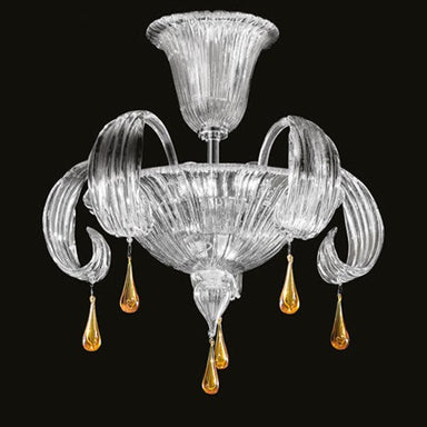 Hand-blown Venetian Ceiling Lamp With Glass Drops