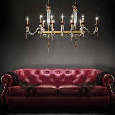 Neoclassical Dining Table Chandelier With 12 Arms & Red Crystal Details