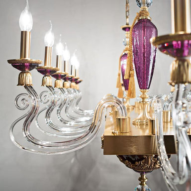 Neoclassical Pink Glass Dining Table Chandelier