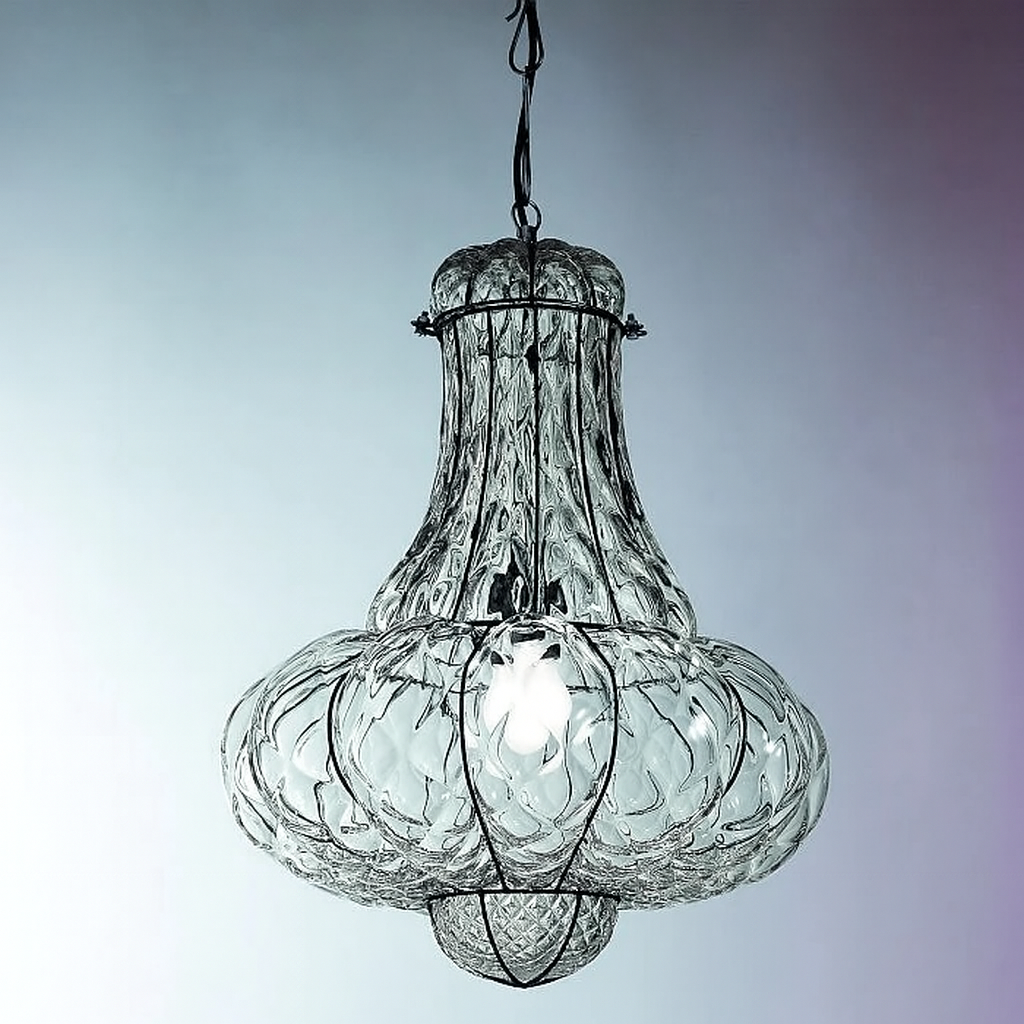 Handblown Amber Or Clear Murano Glass Lantern in Two Sizes