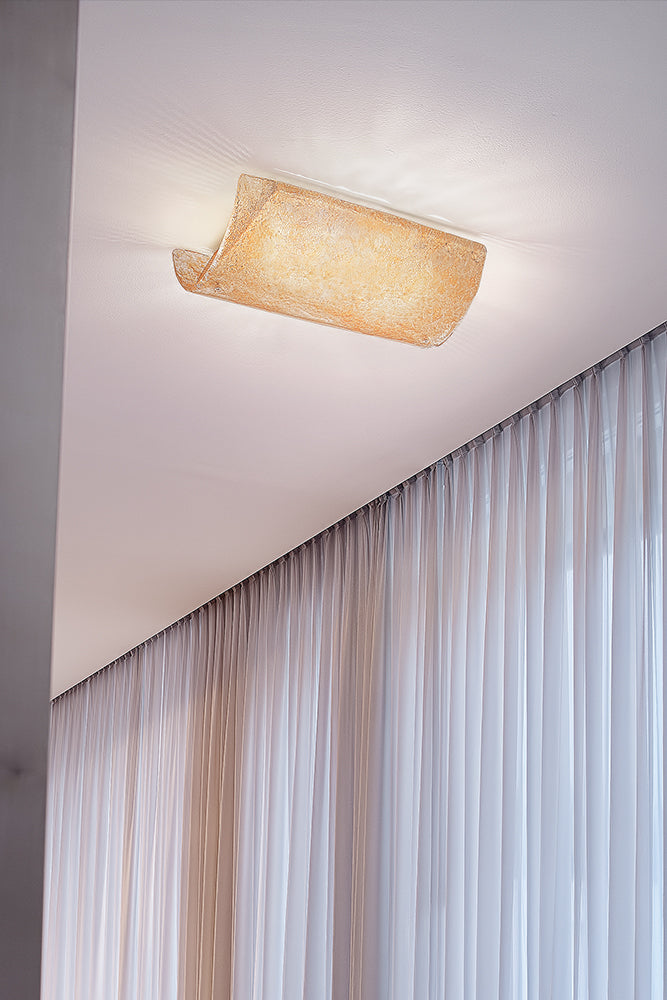 Handmade Minimalist Flush-fitting Ceiling or Wall Lamp with two lights and Murano Glass
