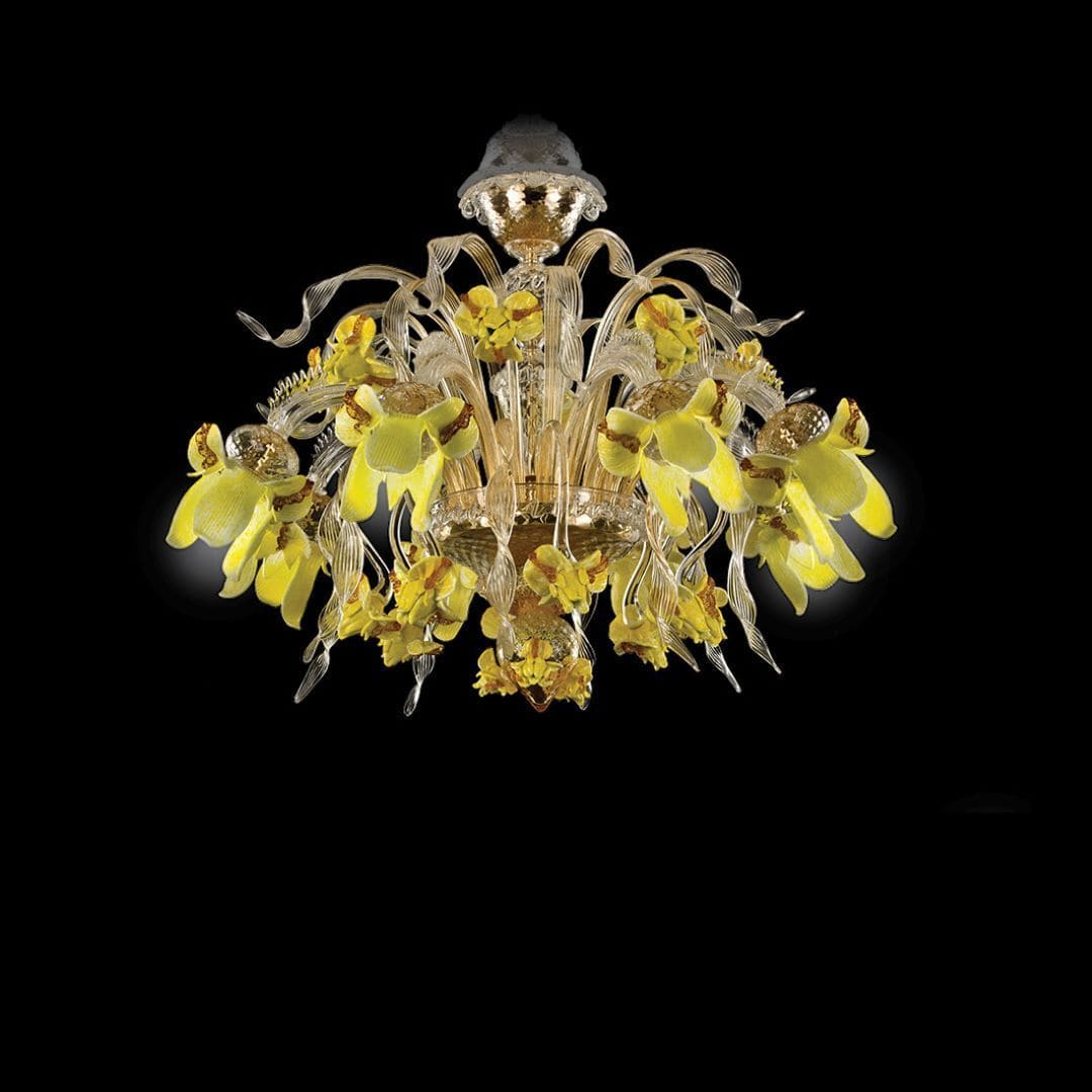 8 Lights Crystal Glass Flush Mount with Floral Details