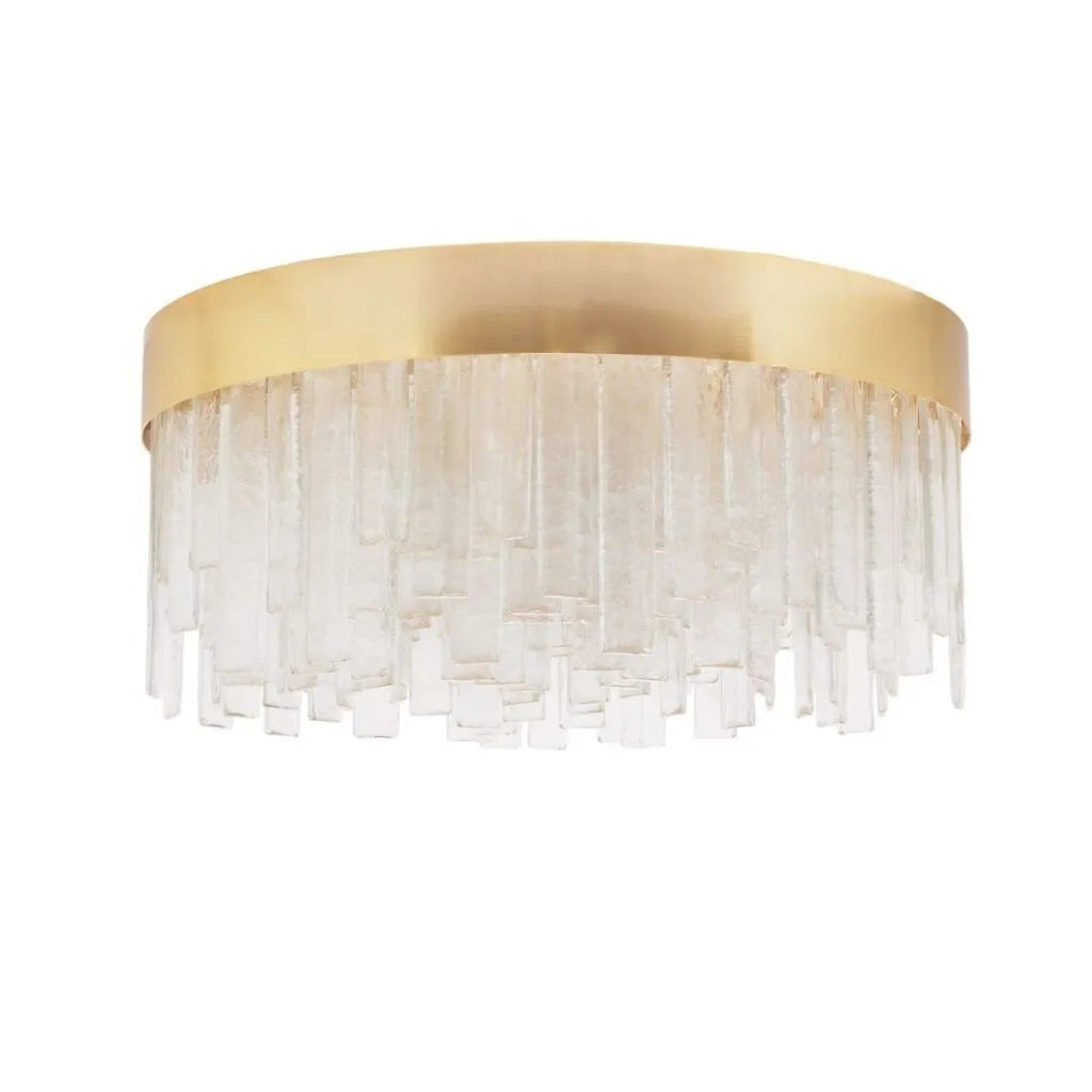Large Modern Chandelier With Float Glass & Brass Frame