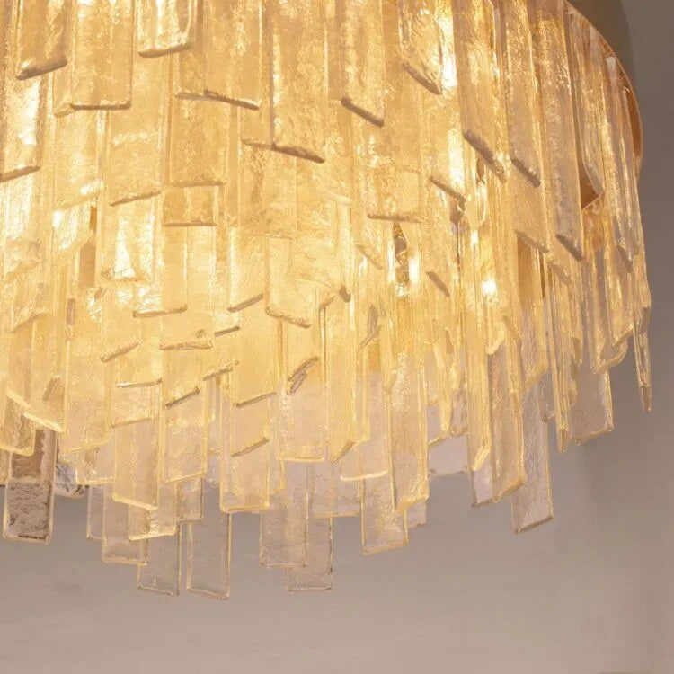 Large Modern Chandelier With Float Glass & Brass Frame