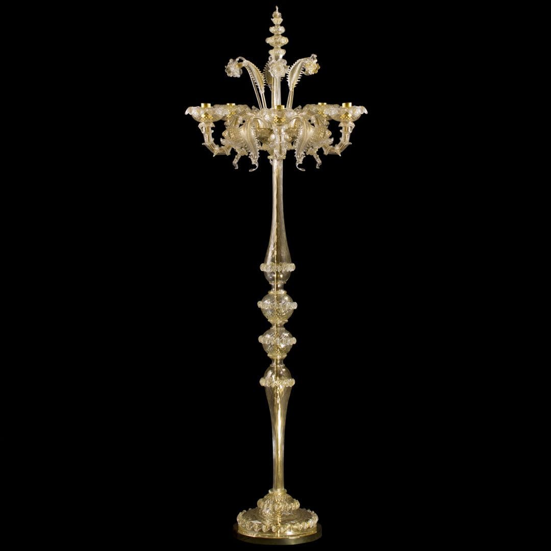 5 Lights Rezzonico Style Floor Lamp in Murano Glass with Gold Details