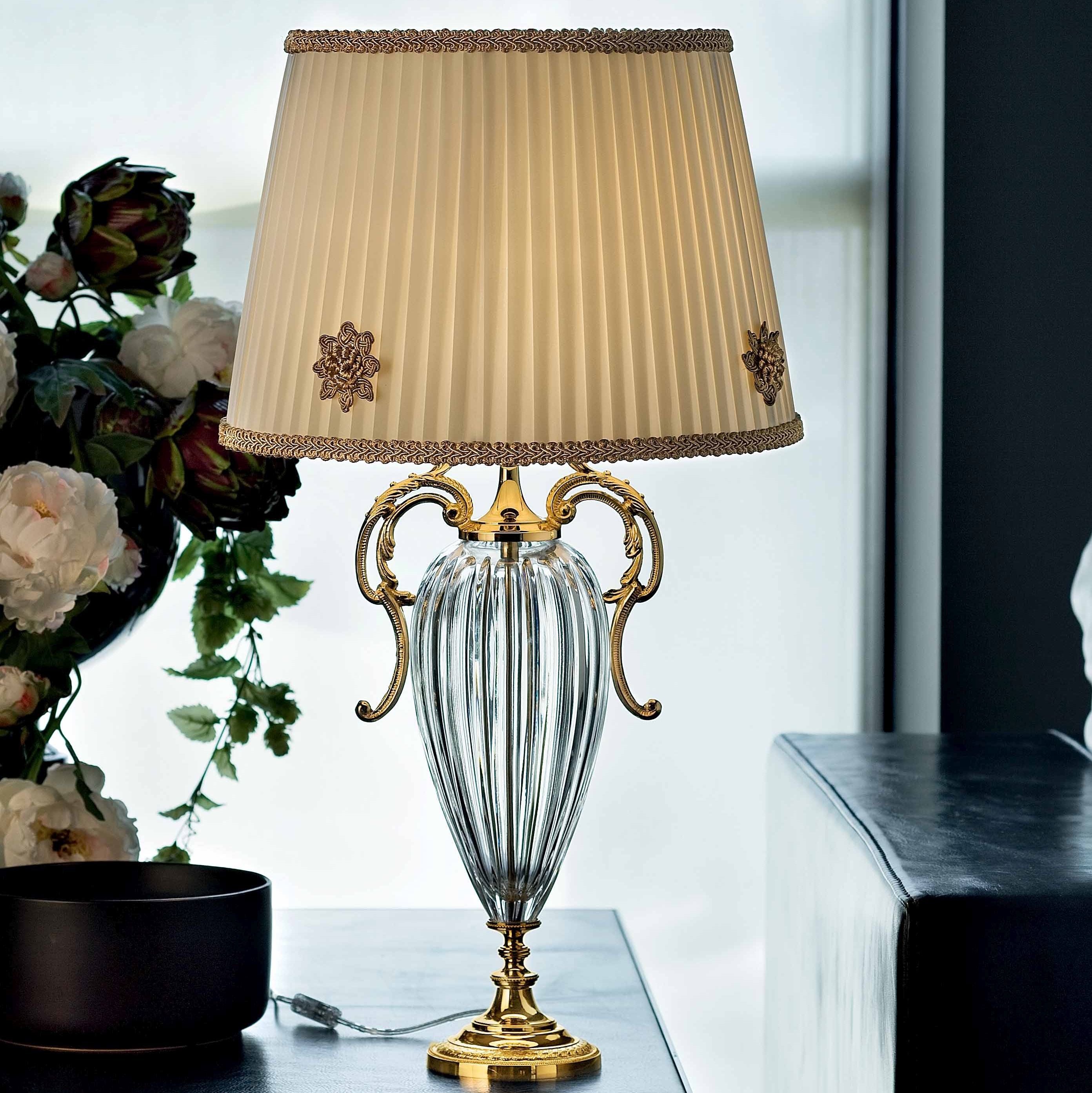 Gold And Clear Glass Table Lamp With Decorative Shade - in two sizes