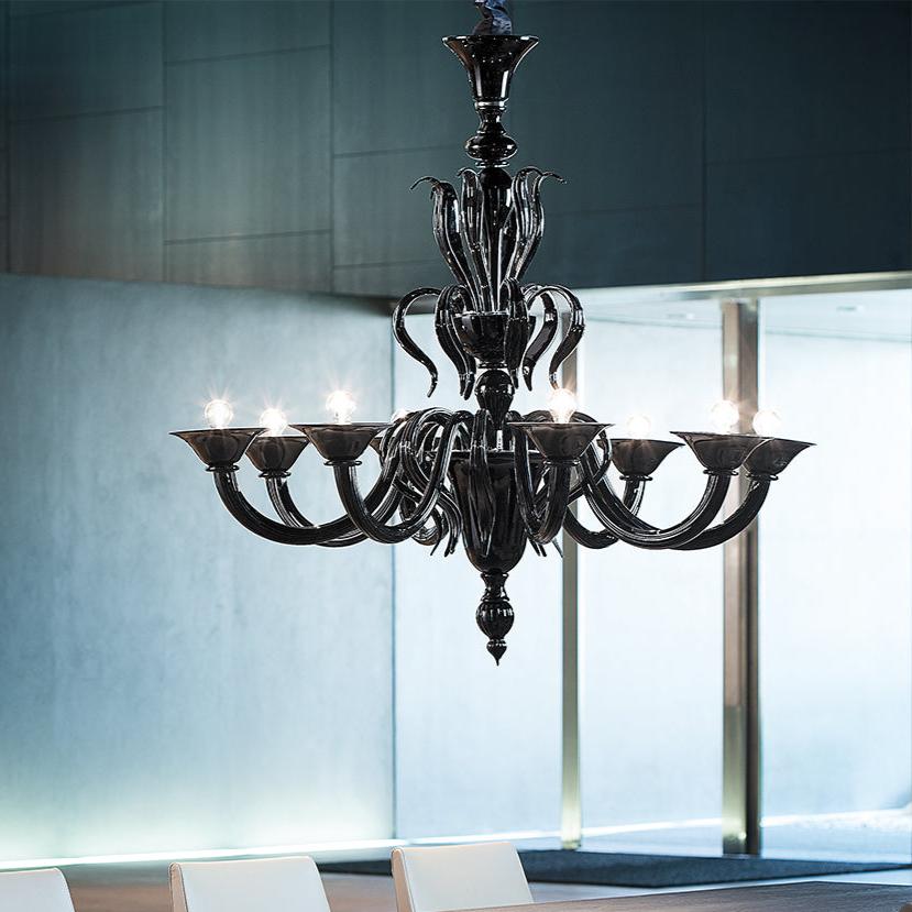 Hand-Blown Fine Venetian Traditional Chandelier With Ten Shades And Murano Glass