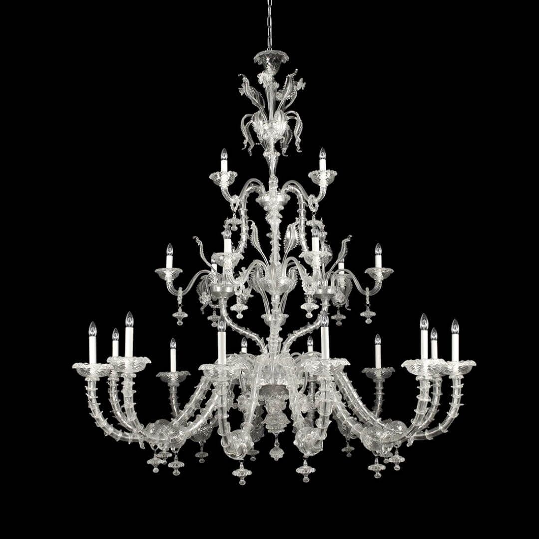 21 Lights Rezzonico Chandelier with 3 Tiers in Murano Crystal Glass