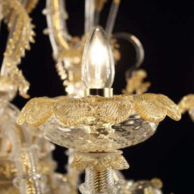 6 Light Rezzonico Chandelier in Crystal and Amber Murano Glass