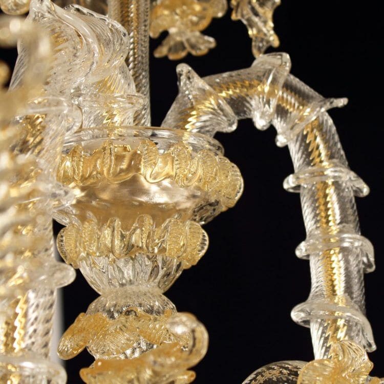 6 Lights Rezzonico Chandelier in Crystal and Amber Murano Glass