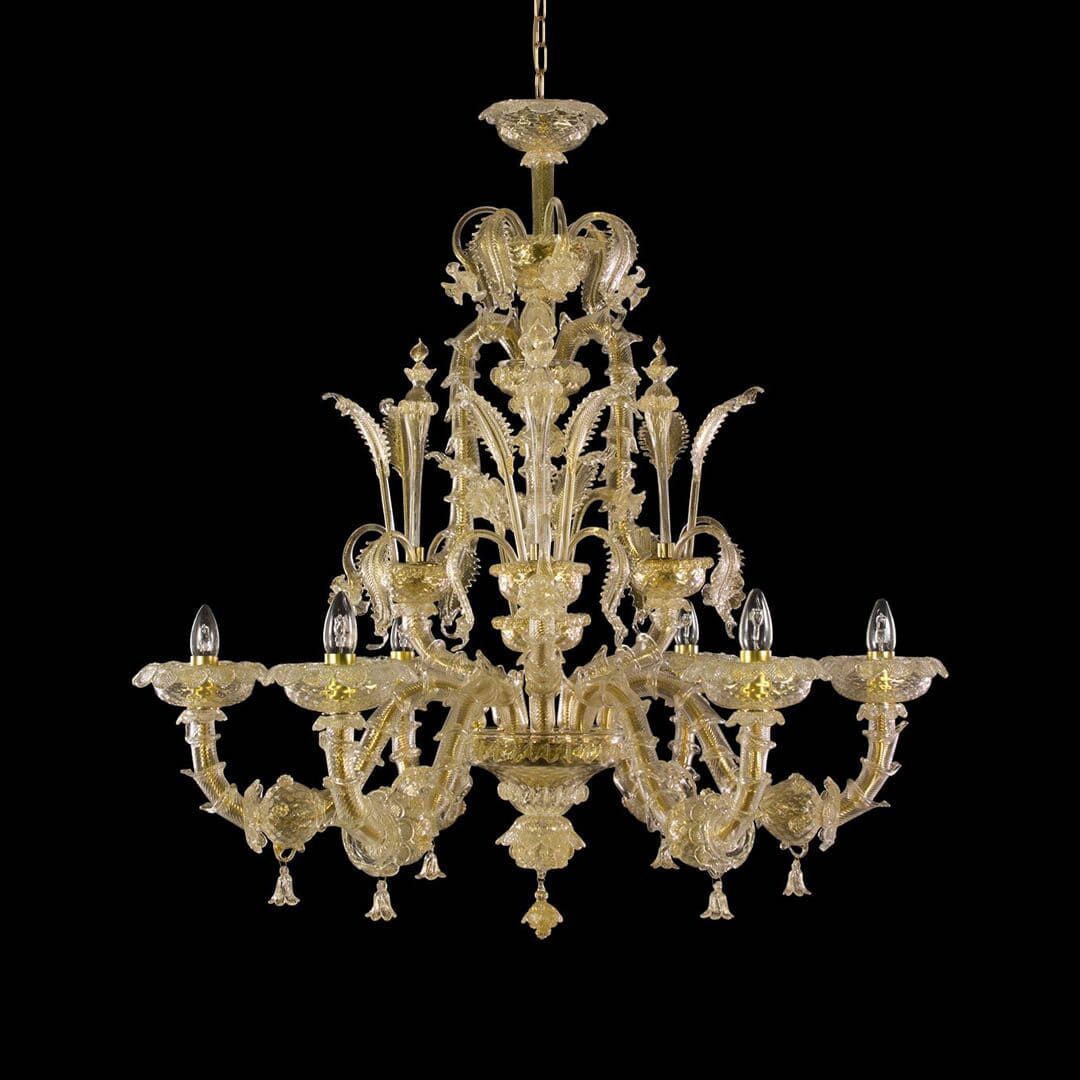 Rezzonico 6 Lights Chandelier with Golden Leaf Murano Glass