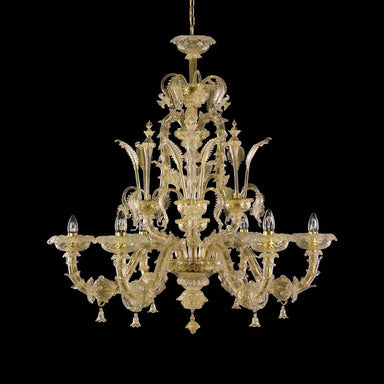 Rezzonico 6 Light Chandelier with Golden Leaf Murano Glass