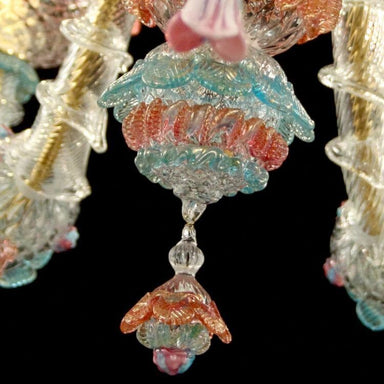 Rezzonico 9 Light Murano Glass Chandelier with Gold and Floral Details