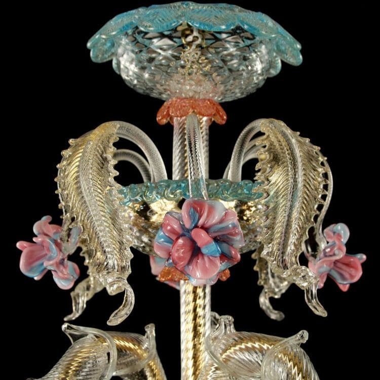 Rezzonico 9 Lights Murano Glass Chandelier with Gold and Floral Details